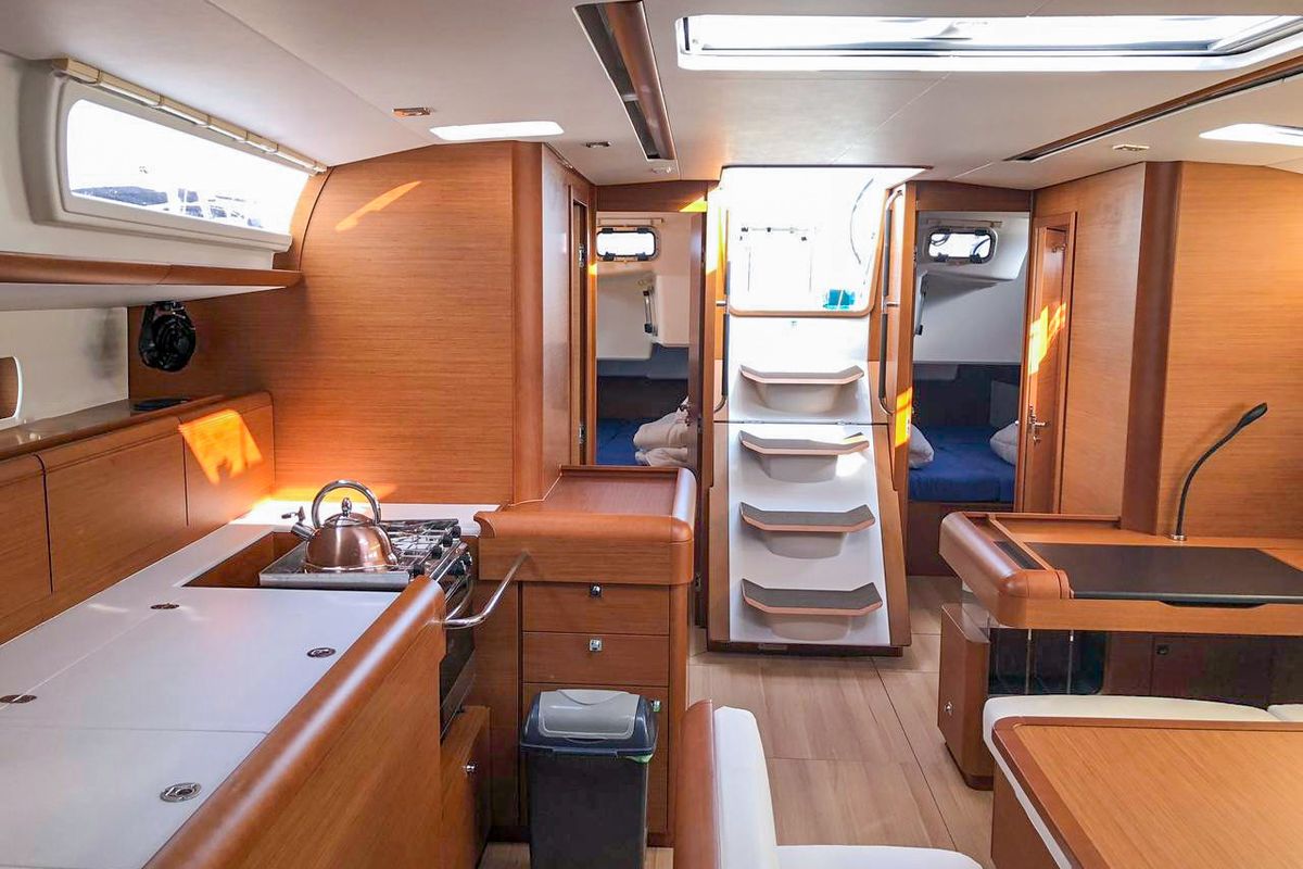 Galley of Misty, a Jeanneau Sun Odyssey 519 sailboat at Municipal Unit of Palairos, Greece