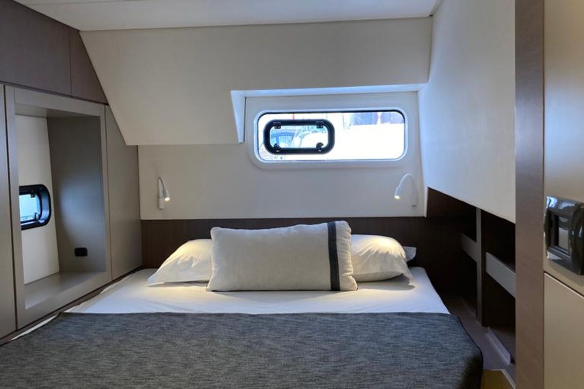 Cabin on La Brise, a Bali 4.6 catamaran at Fethiye, Turkey