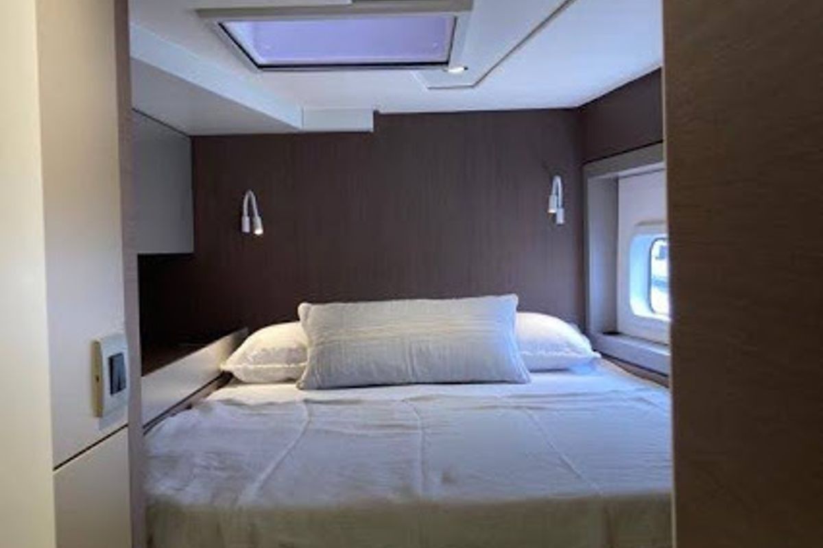 Cabin on La Brise, a Bali 4.6 catamaran at Fethiye, Turkey