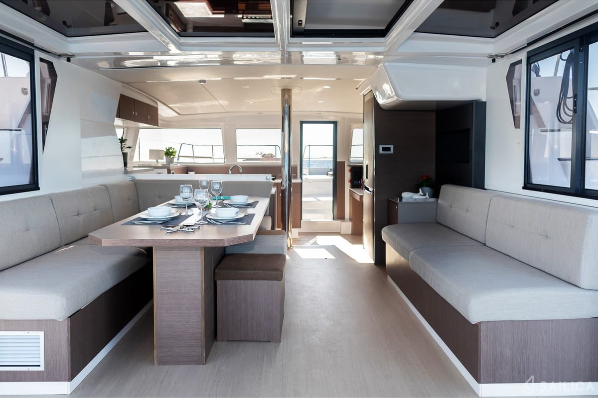 Salon of Solanna, a Bali 4.2 catamaran at Municipal Unit of Ellomenos, Greece