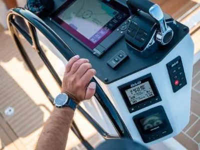 Cockpit of Kebifaiv, a Bavaria C46 sailboat at Municipal Unit of Palairos, Greece