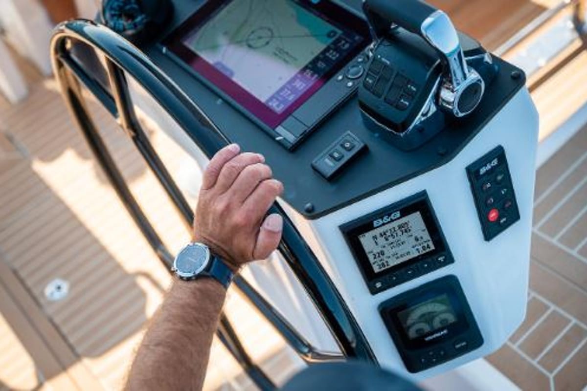 Cockpit of Kebifaiv, a Bavaria C46 sailboat at Municipal Unit of Palairos, Greece