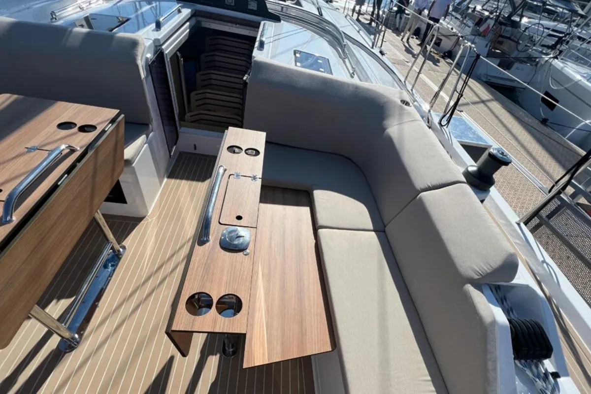 Deck of Kebifaiv, a Bavaria C46 sailboat at Municipal Unit of Palairos, Greece