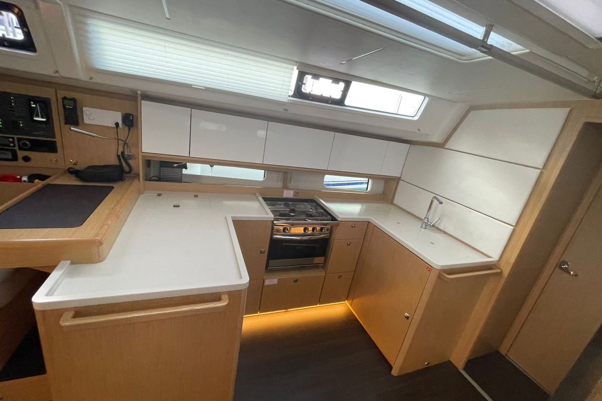 Galley of Kebifaiv, a Bavaria C46 sailboat at Municipal Unit of Palairos, Greece
