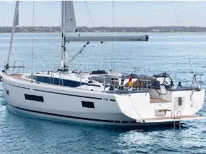Exterior view of Kebifaiv, a Bavaria C46 sailboat at Municipal Unit of Palairos, Greece