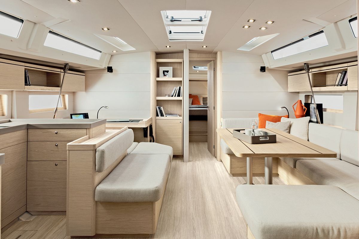 Salon of Sea Eagle II, a Beneteau Oceanis 51.1 sailboat at Olbia, Italy
