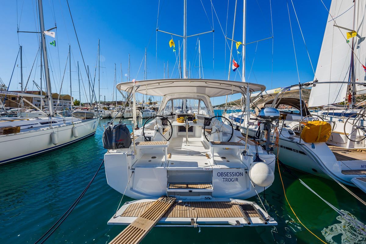Exterior view of Obsession, a Beneteau Oceanis 38.1 sailboat at Dubrovnik, Croatia