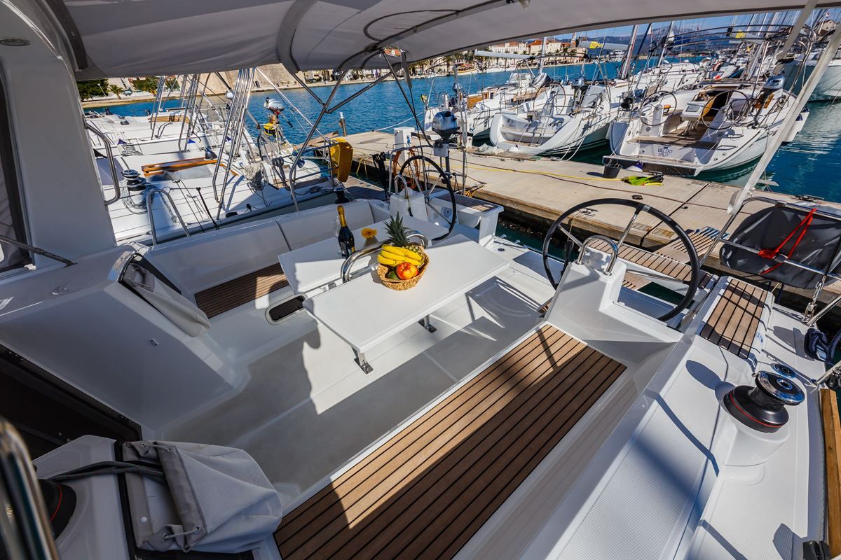 Cockpit of Obsession, a Beneteau Oceanis 38.1 sailboat at Dubrovnik, Croatia