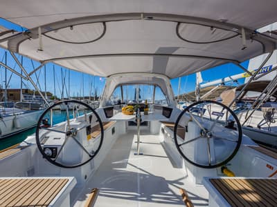 Cockpit of Obsession, a Beneteau Oceanis 38.1 sailboat at Dubrovnik, Croatia
