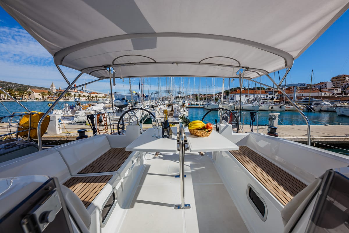 Deck of Obsession, a Beneteau Oceanis 38.1 sailboat at Dubrovnik, Croatia