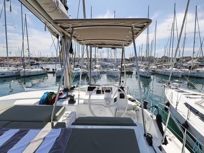 Salon of Bella Mare, a Bali Catspace catamaran at Seget Donji, Croatia