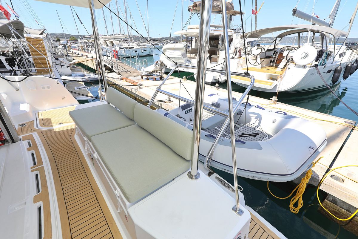 Salon of Bella Mare, a Bali Catspace catamaran at Seget Donji, Croatia