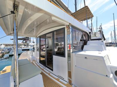Deck of Bella Mare, a Bali Catspace catamaran at Seget Donji, Croatia