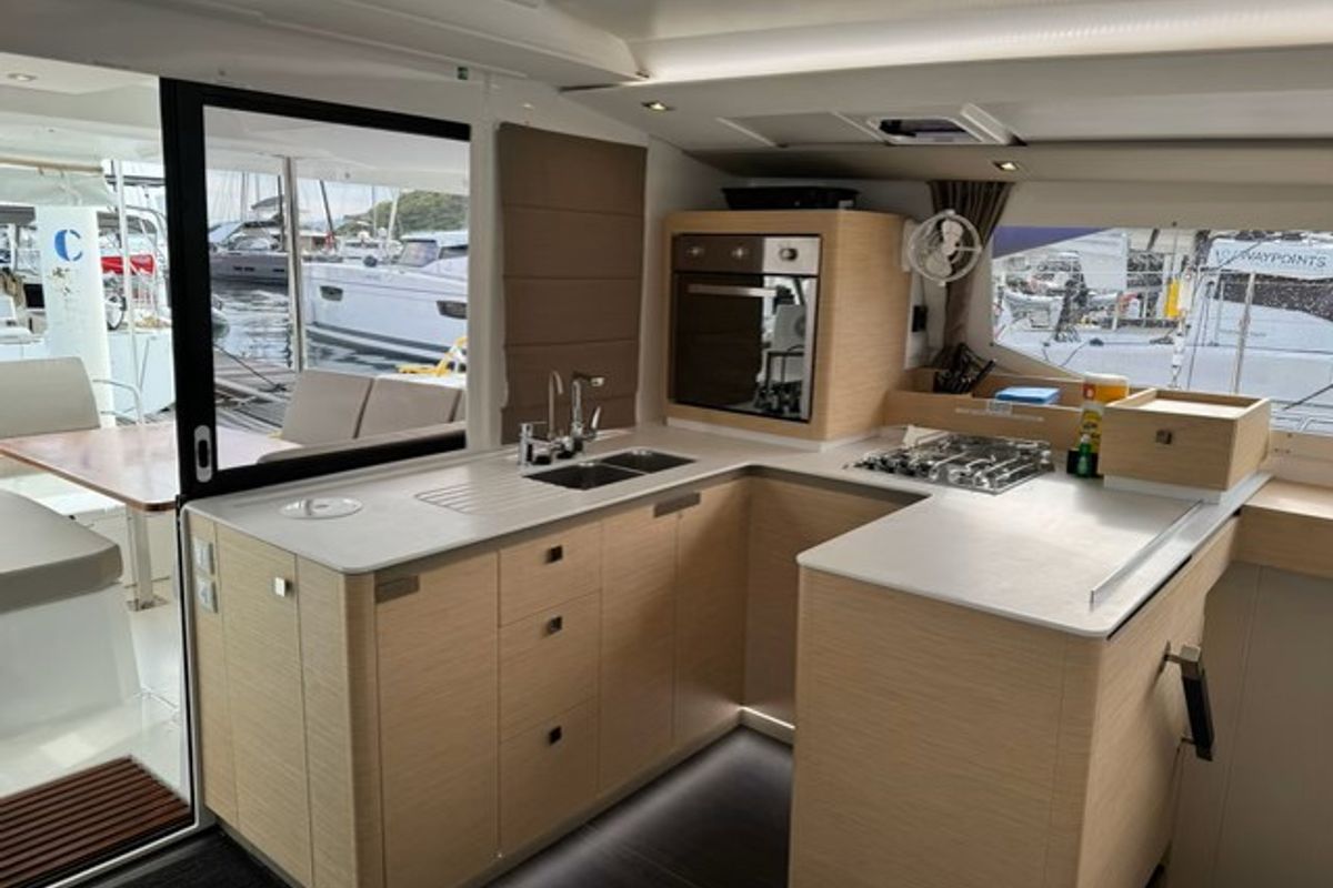 Galley of Unsupervised, a Fountaine Pajot Astrea 42 catamaran at Road Town, British Virgin Islands