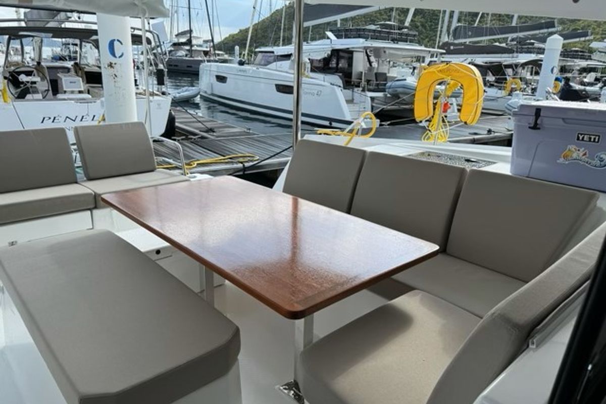 Deck of Unsupervised, a Fountaine Pajot Astrea 42 catamaran at Road Town, British Virgin Islands