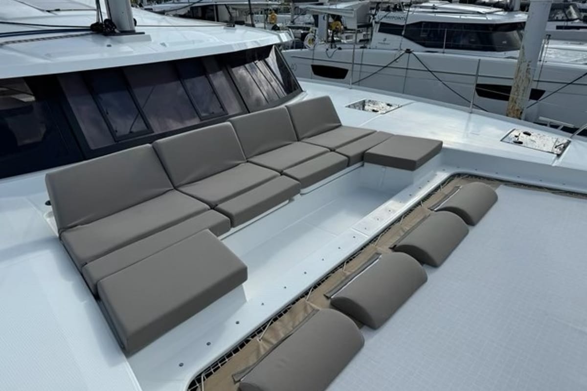 Deck of Unsupervised, a Fountaine Pajot Astrea 42 catamaran at Road Town, British Virgin Islands