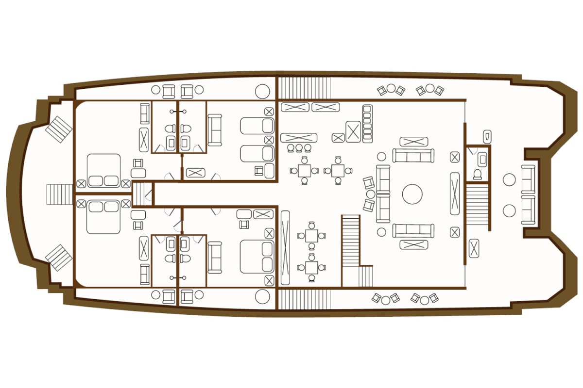 Floor plan of Elite - Cabin 4, a Gulet Power Catamaran catamaran at Baltra, Ecuador