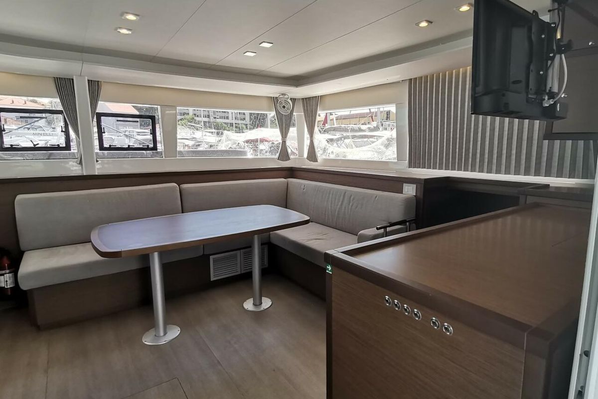 Salon of Double Elli, a Lagoon 450 F catamaran at Grad Trogir, Croatia