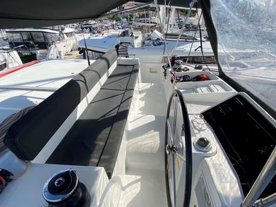 Cockpit of Double Elli, a Lagoon 450 F catamaran at Grad Trogir, Croatia