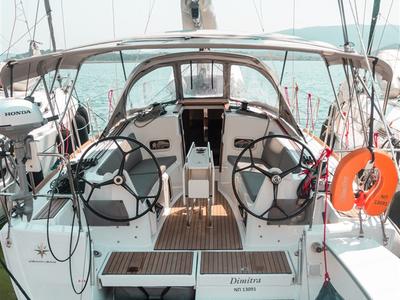 Cockpit of Dimitra, a Jeanneau Sun Odyssey 349 sailboat at Volos Municipality, Greece