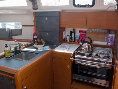 Galley of Dimitra, a Jeanneau Sun Odyssey 349 sailboat at Volos Municipality, Greece