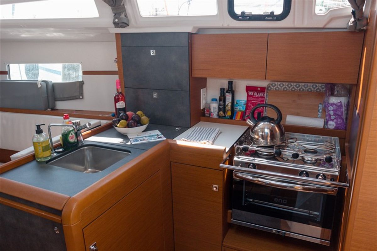 Galley of Dimitra, a Jeanneau Sun Odyssey 349 sailboat at Volos Municipality, Greece