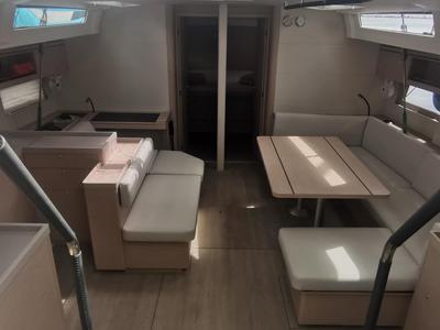 Salon of Living In Sea, a Beneteau Oceanis 51.1 sailboat at Kontokali, Greece
