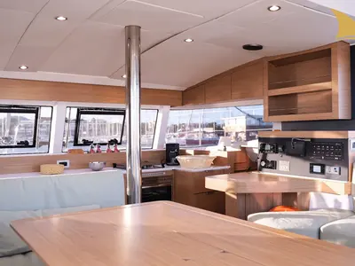 Salon of Asclepios, a Bali Catsmart catamaran at Ajaccio, France