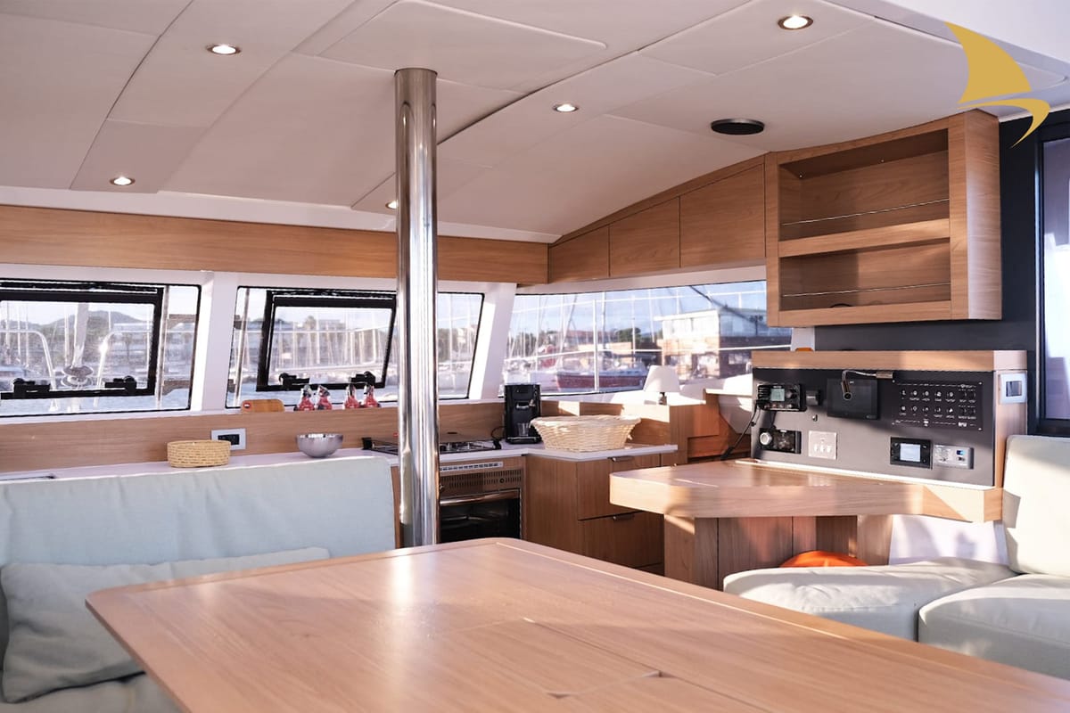 Salon of Asclepios, a Bali Catsmart catamaran at Ajaccio, France