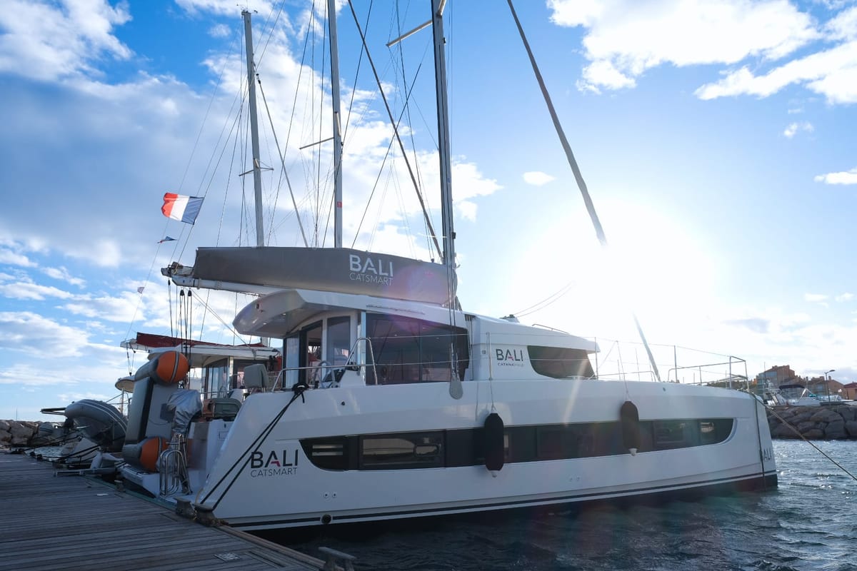 Exterior view of Asclepios, a Bali Catsmart catamaran at Ajaccio, France