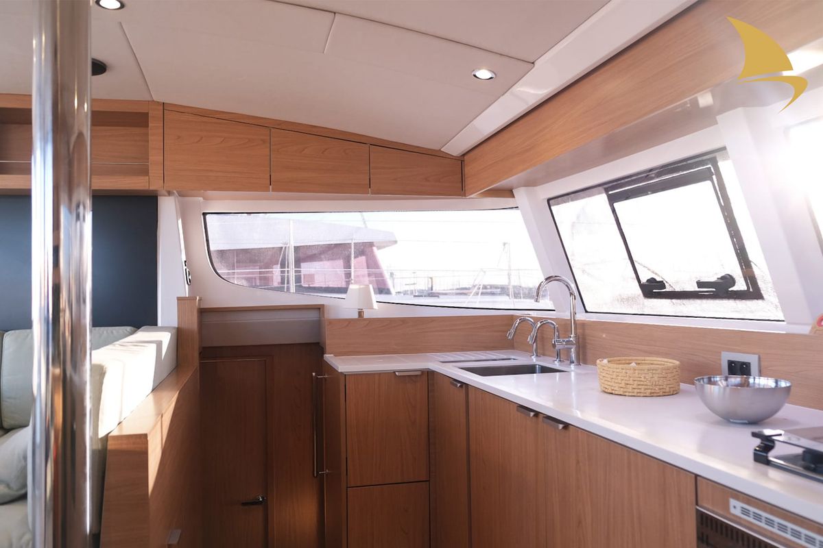 Galley of Asclepios, a Bali Catsmart catamaran at Ajaccio, France