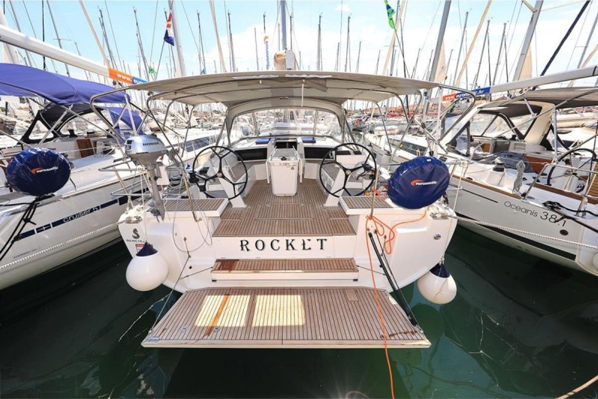 Cockpit of Rocket, a Beneteau Oceanis 46.1 sailboat at Grad Biograd na Moru, Croatia