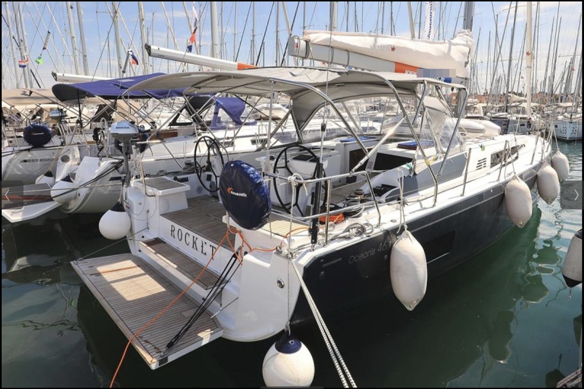 Exterior view of Rocket, a Beneteau Oceanis 46.1 sailboat at Grad Biograd na Moru, Croatia