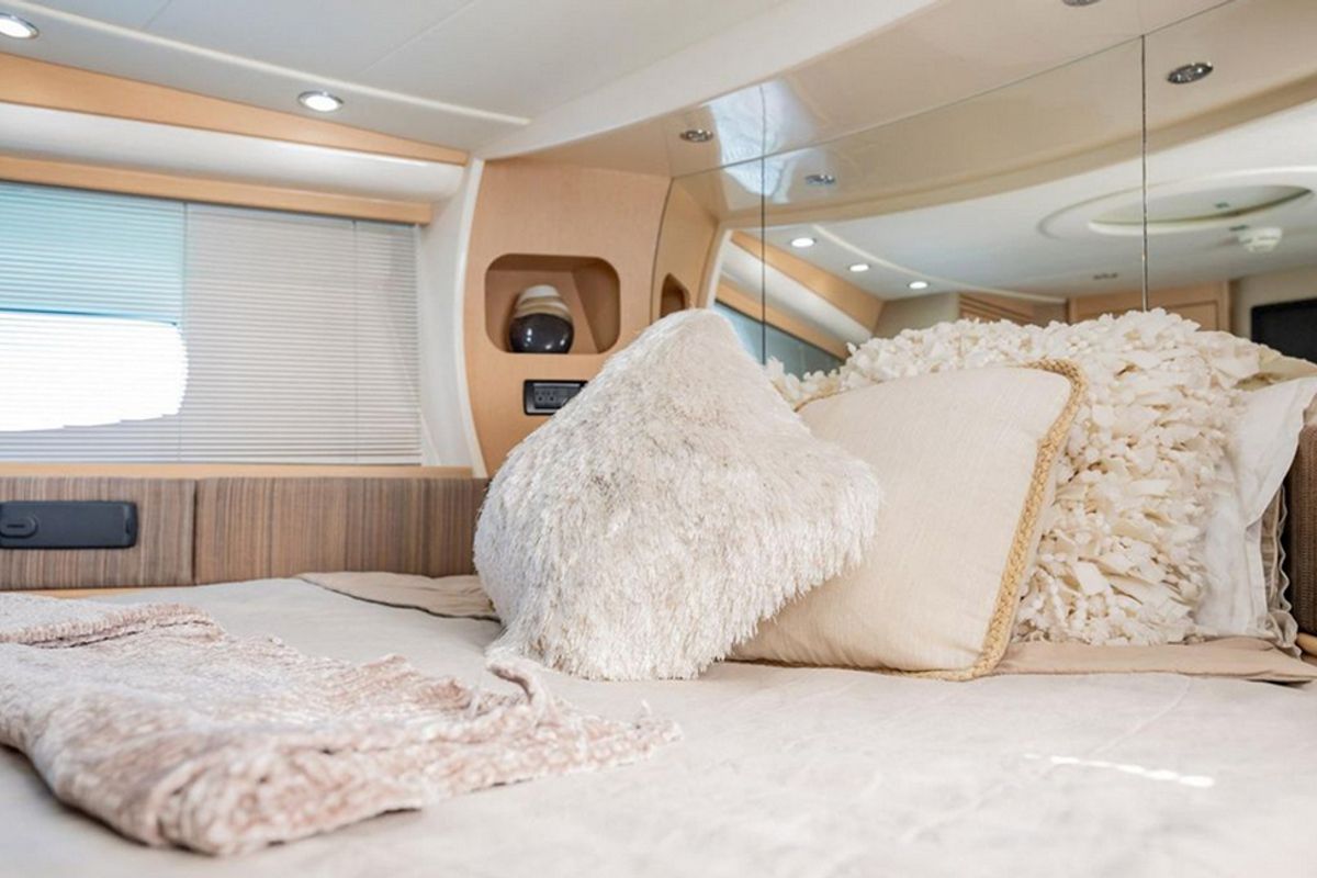 Cabin on Dom Pedro, a Pershing 50 motorboat at Olbia, Italy