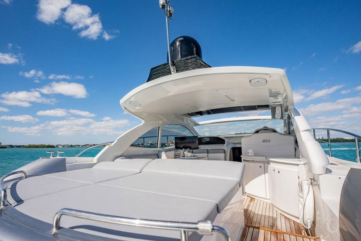 Deck of Dom Pedro, a Pershing 50 motorboat at Olbia, Italy