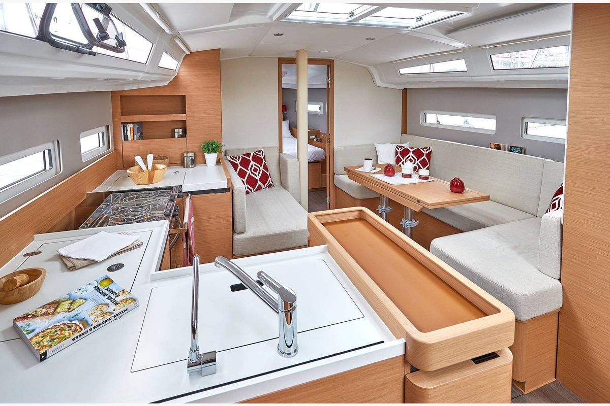 Salon of Aegeas, a Jeanneau Sun Odyssey 410 sailboat at Kavala, Greece