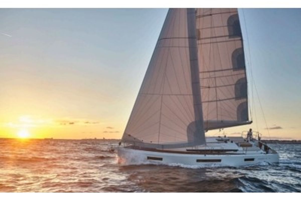 Exterior view of Aegeas, a Jeanneau Sun Odyssey 410 sailboat at Kavala, Greece