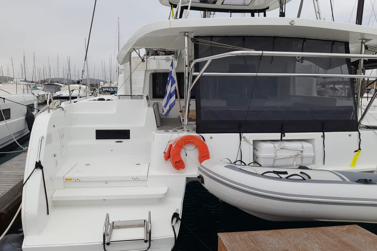 Exterior view of My Naughty Spirit, a Lagoon 46 catamaran at Municipal Unit of Ellomenos, Greece