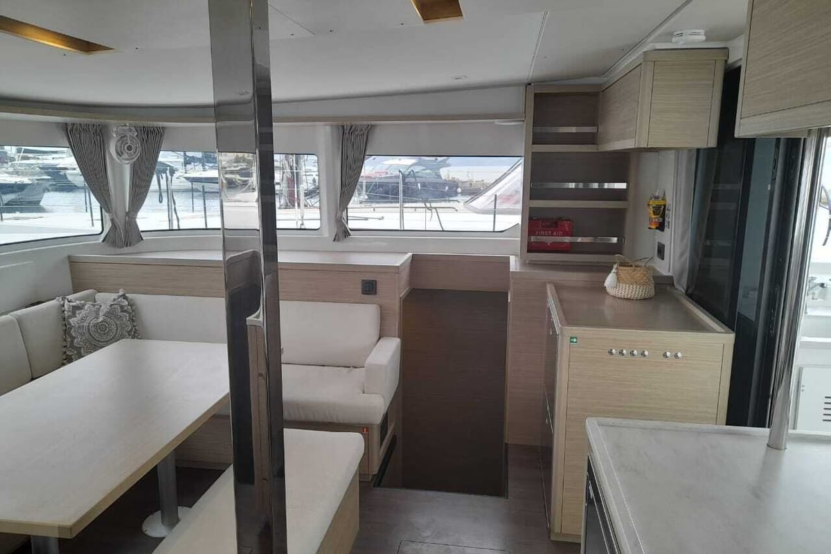 Salon of My Naughty Spirit, a Lagoon 46 catamaran at Municipal Unit of Ellomenos, Greece