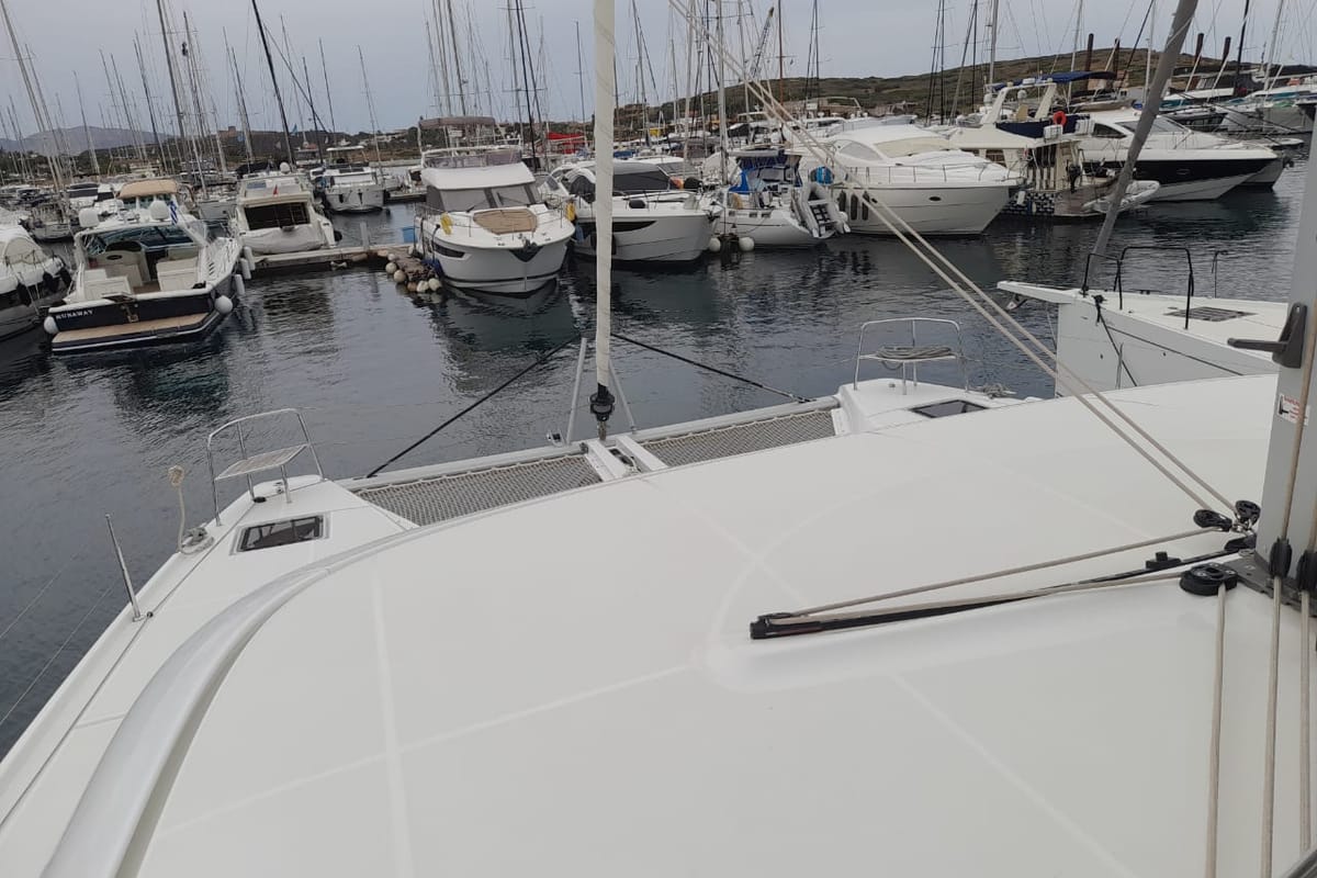 Deck of My Naughty Spirit, a Lagoon 46 catamaran at Municipal Unit of Ellomenos, Greece