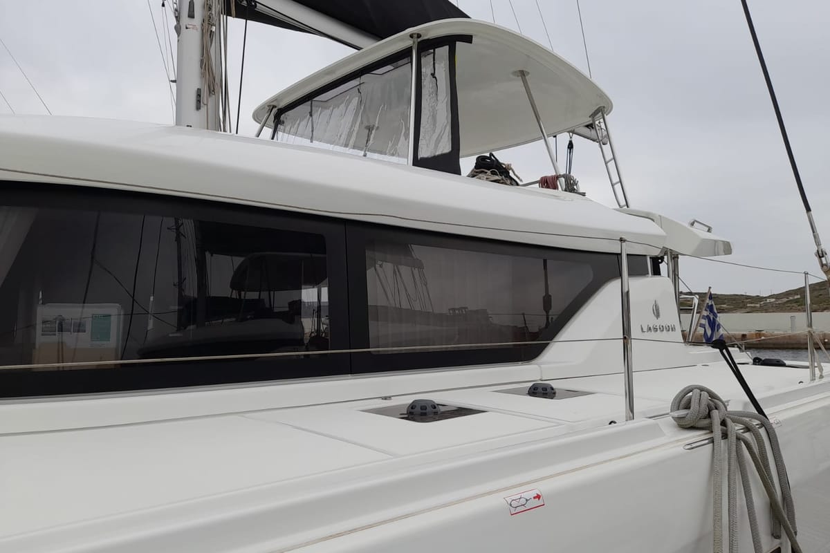 Exterior view of My Naughty Spirit, a Lagoon 46 catamaran at Municipal Unit of Ellomenos, Greece