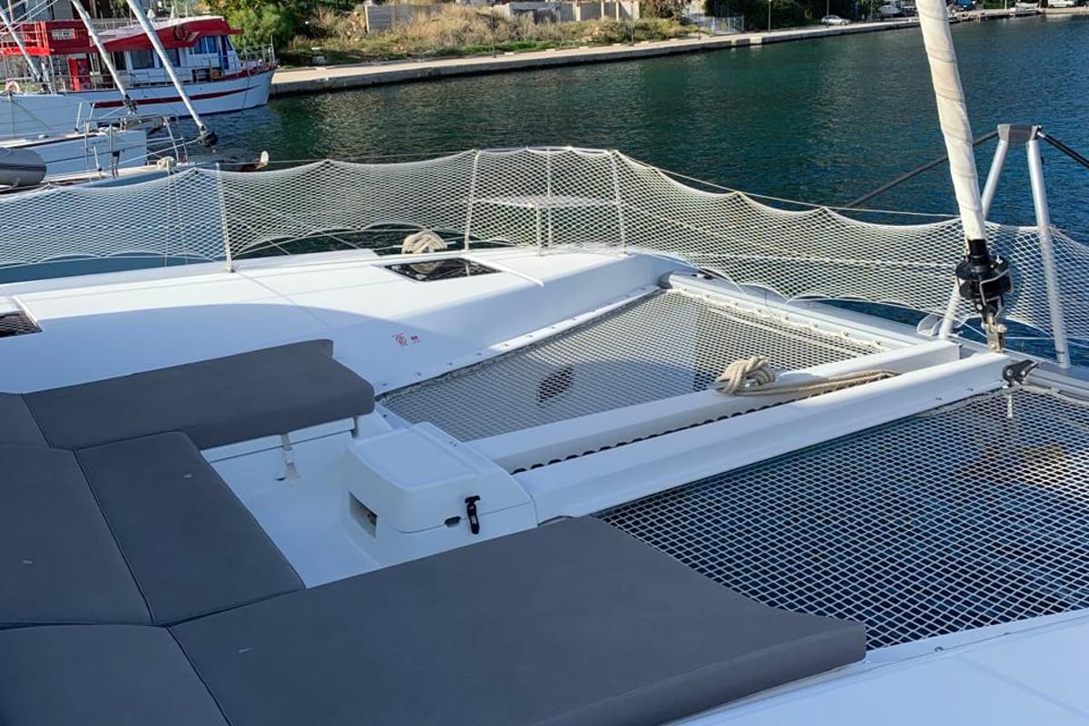 Deck of My Naughty Spirit, a Lagoon 46 catamaran at Municipal Unit of Ellomenos, Greece