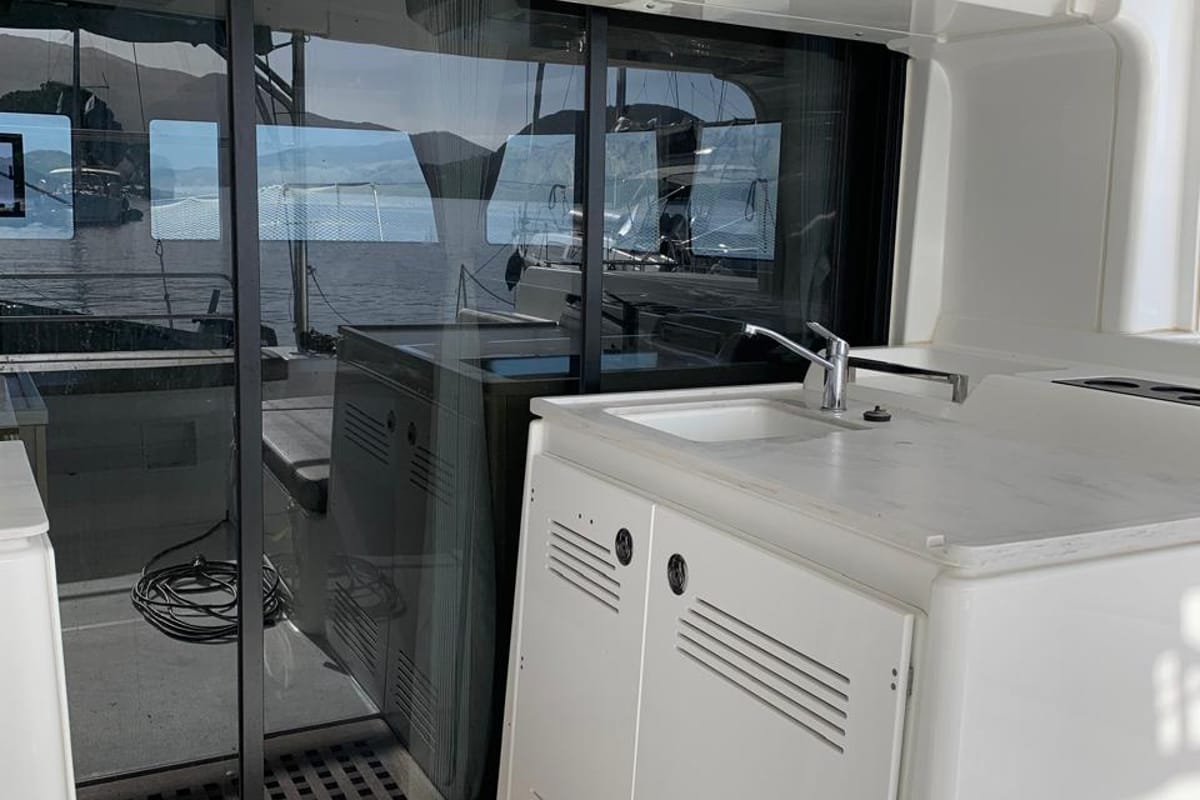Deck of My Naughty Spirit, a Lagoon 46 catamaran at Municipal Unit of Ellomenos, Greece
