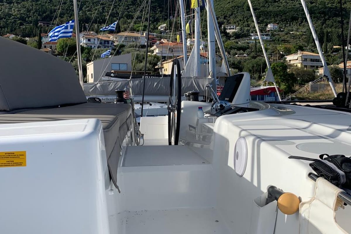 Cockpit of My Naughty Spirit, a Lagoon 46 catamaran at Municipal Unit of Ellomenos, Greece