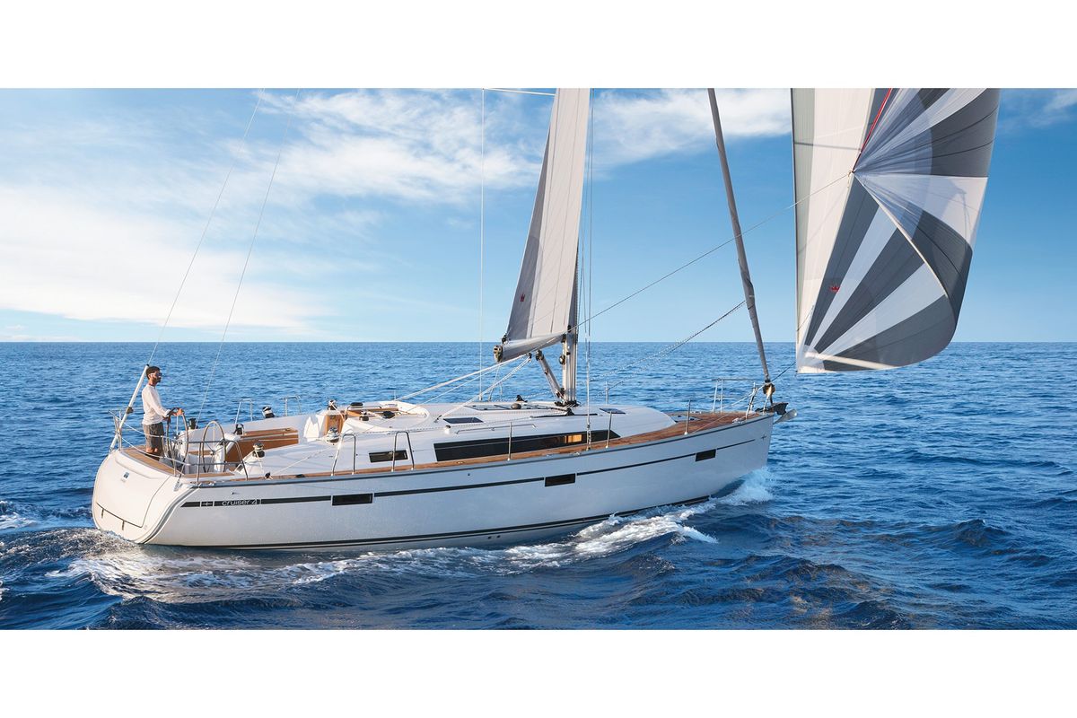 Exterior view of Extra Mile, a Bavaria Cruiser 41 sailboat at Lisbon, Portugal