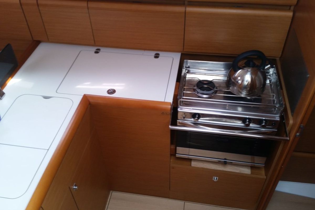 Galley of Orion, a Jeanneau Sun Odyssey 379 sailboat at Općina Sukošan, Croatia
