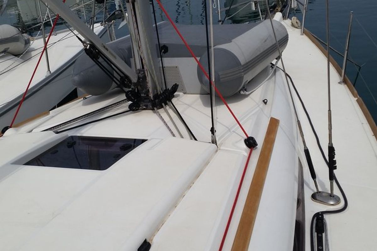 Deck of Orion, a Jeanneau Sun Odyssey 379 sailboat at Općina Sukošan, Croatia