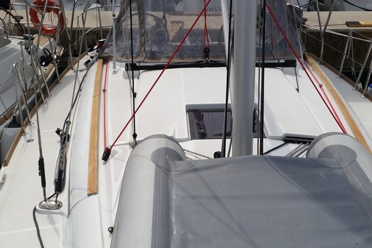 Deck of Orion, a Jeanneau Sun Odyssey 379 sailboat at Općina Sukošan, Croatia