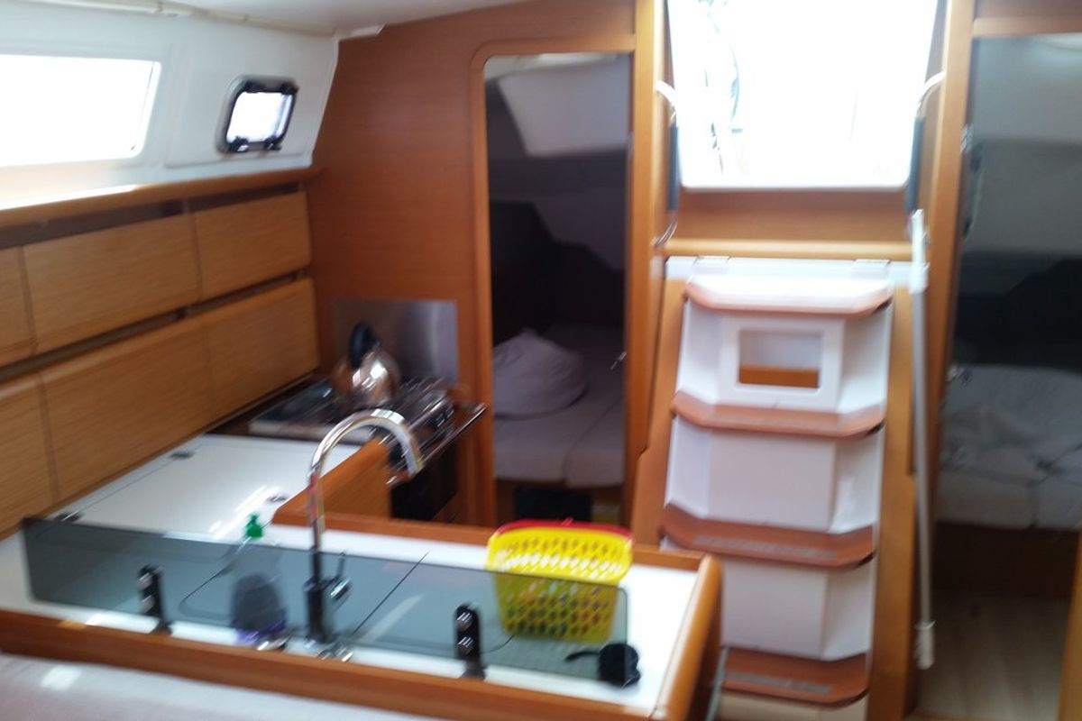 Galley of Orion, a Jeanneau Sun Odyssey 379 sailboat at Općina Sukošan, Croatia