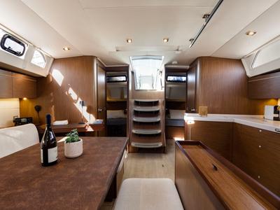 Salon of Nailah, a Beneteau Oceanis 46.1 sailboat at Kos, Greece